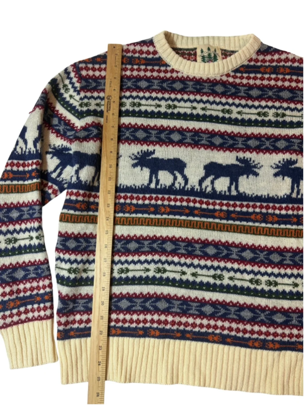 Kiel James Patrick Alpine Moose Fair Isle Wool Sweater Cabin Nordic Medium
